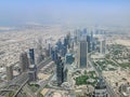 Aerial view of Sheikh Zayed road Skyscrapers and landmarks - Dubai city roads and Towers high view from Burj Khalifa