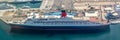 Aerial view of ship Queen ELizabeth 2 in the port of Dubai, UAE Royalty Free Stock Photo