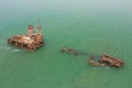 Aerial view of ship wreck near palmarin, Senegal