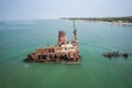 Aerial view of ship wreck near palmarin, Senegal