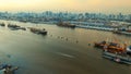 Aerial view of shipping port in chaopraya river bangkok thailand