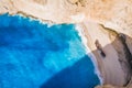 Aerial view of Shipwreck in epic Navagio beach bay on Zakynthos Island, Greece. Summer vacation travel concept Royalty Free Stock Photo