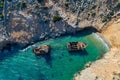 Aerial view of Shipwreck Olympia in Amorgos island Royalty Free Stock Photo