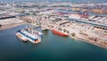 aerial view shipyard dry dock maintenance and repair container ship transport and oil ships in sea, business and industry service Royalty Free Stock Photo