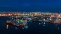 aerial view shipyard dry dock maintenance and repair container ship transport and oil ships in sea, business and industry service Royalty Free Stock Photo