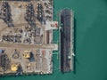 Aerial view shipyard have crane machine and container ship in gr