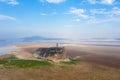 Aerial view of shoe hill on poyang lake in dry season