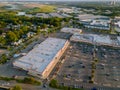 Aerial view shopping mall of goods with a lot of parking space Royalty Free Stock Photo