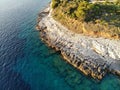 Aerial view of a shore of the Adriatic sea in Premantura, Medulin, Istria, Croatia Royalty Free Stock Photo