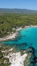 Aerial view of the shoreline of Mega Portokali Beach, Sitonia, Halkidiki, Greece Royalty Free Stock Photo