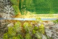 Aerial view of paved hiking trail in forest greenway in Atlanta