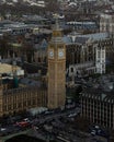 Aerial view showcases the iconic Big Ben Clock Tower in London, England