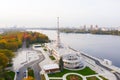An aerial view shows on top of North River Terminal or Rechnoy Vokzal in Moscow, early September morning
