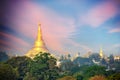 Aerial view of the Shwedagon pagoda in Yangon Burma Myanmar