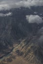 Aerial view of the Shyok river and high mountain from the airplane window. New Delhi-Leh flight ,India. Royalty Free Stock Photo