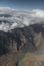 Aerial view of the Shyok river and high mountain from the airplane window. New Delhi-Leh flight ,India. Royalty Free Stock Photo