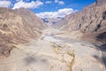 Aerial view of shyok river, part of the silk road, northern of Leh, Ladakh, India. Royalty Free Stock Photo