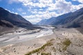 Aerial view of shyok river, part of the silk road, northern of Leh, Ladakh, India. Royalty Free Stock Photo