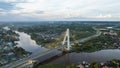 Aerial view of Siak Bridge IV Abdul Jalil Alamuddin Syah Bridge above Siak River Sungai Siak in Pekanbaru top view. Pekanbaru