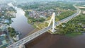 Aerial view of Siak Bridge IV Abdul Jalil Alamuddin Syah Bridge above Siak River Sungai Siak in Pekanbaru top view. Pekanbaru