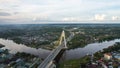 Aerial view of Siak Bridge IV Abdul Jalil Alamuddin Syah Bridge above Siak River Sungai Siak in Pekanbaru top view. Pekanbaru