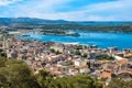 Aerial view of the Sibenik, Croatia. Beautiful old city of Sibenik, town center and adriatic sea Royalty Free Stock Photo