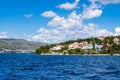 Aerial view of the Sibenik, Croatia. Beautiful old city of Sibenik, town center and adriatic sea Royalty Free Stock Photo