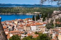 Aerial view of the Sibenik, Croatia. Beautiful old city of Sibenik, town center and adriatic sea Royalty Free Stock Photo