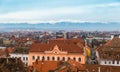 Aerial view of Sibiu and the mountains