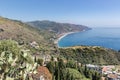 Aerial view Sicilian coast near Taormina in Italy