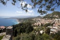 Aerial view Sicily, Mediterranean Sea and coast. Taormina, Italy Royalty Free Stock Photo