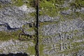 Aerial view on sign Ireland in Irish language 48 EIRE made out of rocks in Burren area. West of Ireland. Popular travel region on