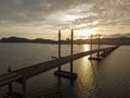 Aerial view silhouette Penang Second Bridge