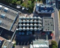 Aerial view on silo tank containers in the centre of city