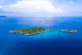 Aerial view of the Andaman Sea Natural blue water, tropical sea, beautiful view of impressive island.