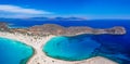 Aerial view of Simos beach in Elafonisos island in Greece. Elafonisos is a small Greek island the Peloponnese with idyllic exotic Royalty Free Stock Photo