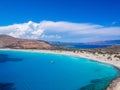 Aerial view of Simos beach in Elafonisos island in Greece. Elafonisos is a small Greek island the Peloponnese with idyllic exotic Royalty Free Stock Photo