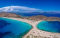 Aerial view of Simos beach in Elafonisos island in Greece. Elafonisos is a small Greek island the Peloponnese with idyllic exotic Royalty Free Stock Photo