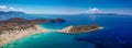 Aerial view of Simos beach in Elafonisos island in Greece. Elafonisos is a small Greek island the Peloponnese with idyllic exotic Royalty Free Stock Photo