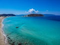 Aerial view of Simos beach in Elafonisos island in Greece. Elafonisos is a small Greek island the Peloponnese with idyllic exotic Royalty Free Stock Photo