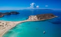 Aerial view of Simos beach in Elafonisos island in Greece. Elafonisos is a small Greek island the Peloponnese with idyllic exotic Royalty Free Stock Photo