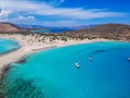 Aerial view of Simos beach in Elafonisos island in Greece. Elafonisos is a small Greek island the Peloponnese with idyllic exotic Royalty Free Stock Photo