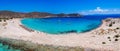 Aerial view of Simos beach in Elafonisos island in Greece. Elafonisos is a small Greek island the Peloponnese with idyllic exotic Royalty Free Stock Photo