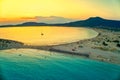 Aerial view of Simos beach at sunset in Elafonisos island in Greece Royalty Free Stock Photo