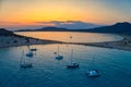 Aerial view of Simos beach at sunset in Elafonisos island in Greece Royalty Free Stock Photo