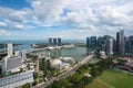 Aerial view of Singapore business district and city with famous