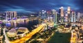 Aerial view of Singapore business district and city at twilight in Singapore, Asia - Marina bay Royalty Free Stock Photo