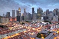 Aerial View of Singapore Chinatown With City Skyline at Sunset Royalty Free Stock Photo