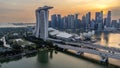 Aerial view Singapore city landscape skyline and skyscraper at sunset Royalty Free Stock Photo