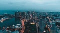 Aerial view of Singapore during cloudy evening